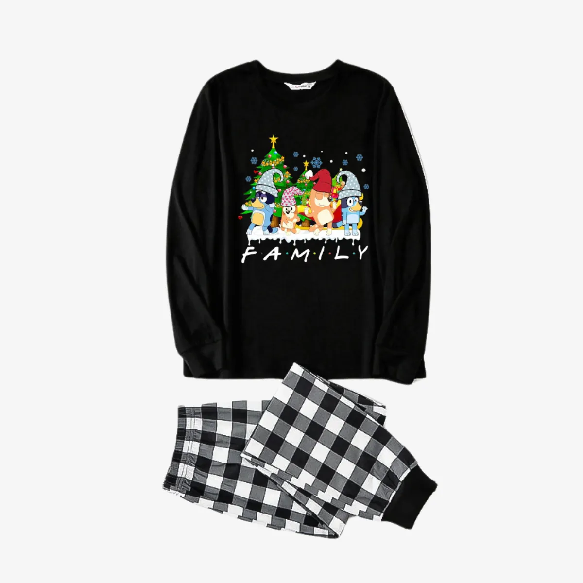 Bluey Character "Family" Design Black&White Plaid Pants Family Matching Pajama Set