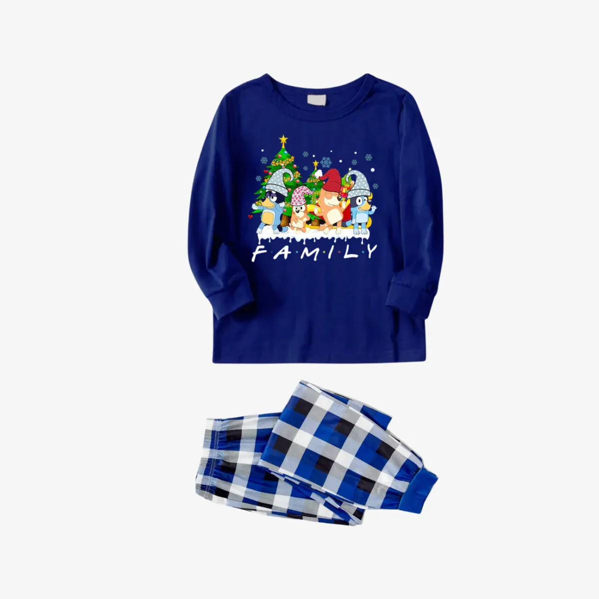 Bluey Character "Family" Design Blue&White Plaid Pants Family Matching Pajama Set