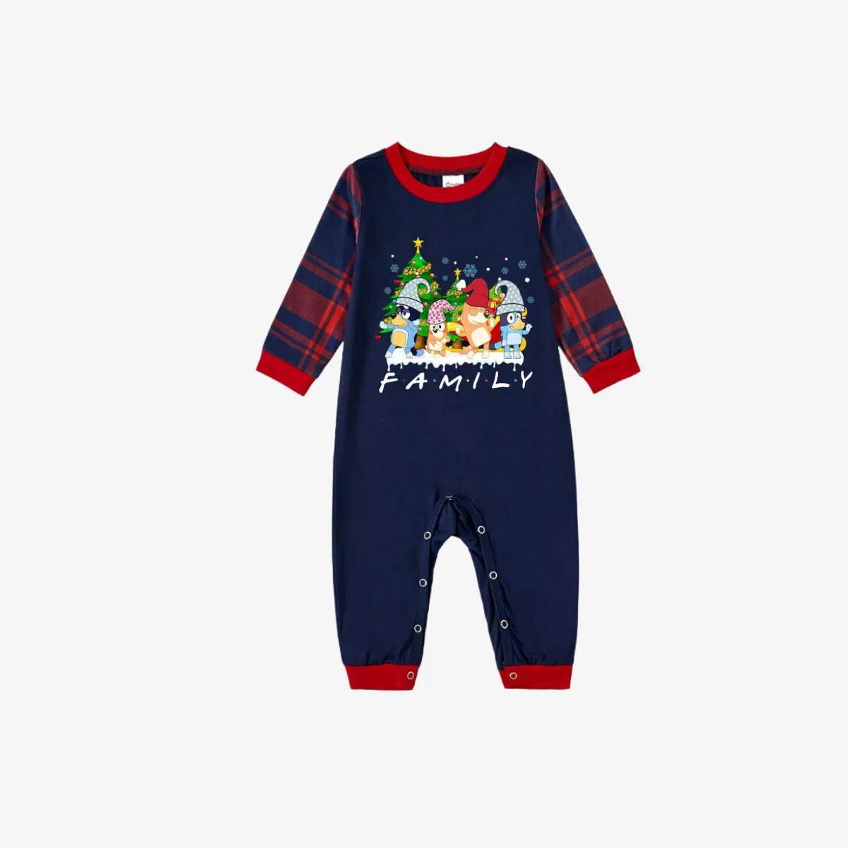 Bluey Character "Family" Design Navy Blue and Red Plaid Pants Family Matching Pajama Set