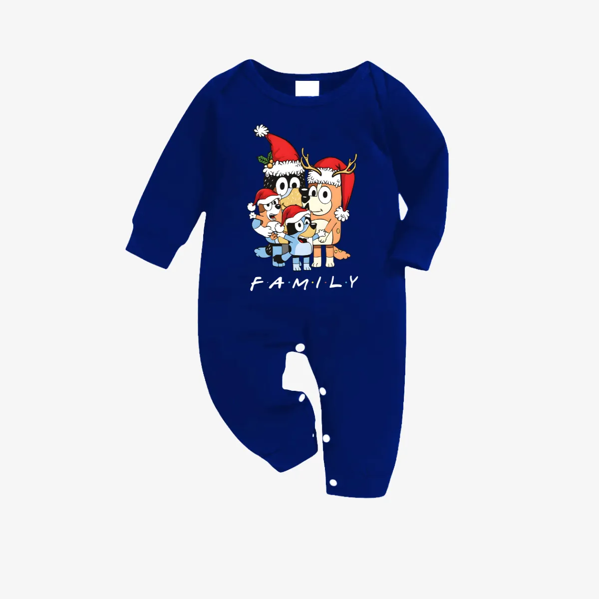 Bluey-Themed Festive Animal Pattern Blue&White Plaid Family Pajama Sets