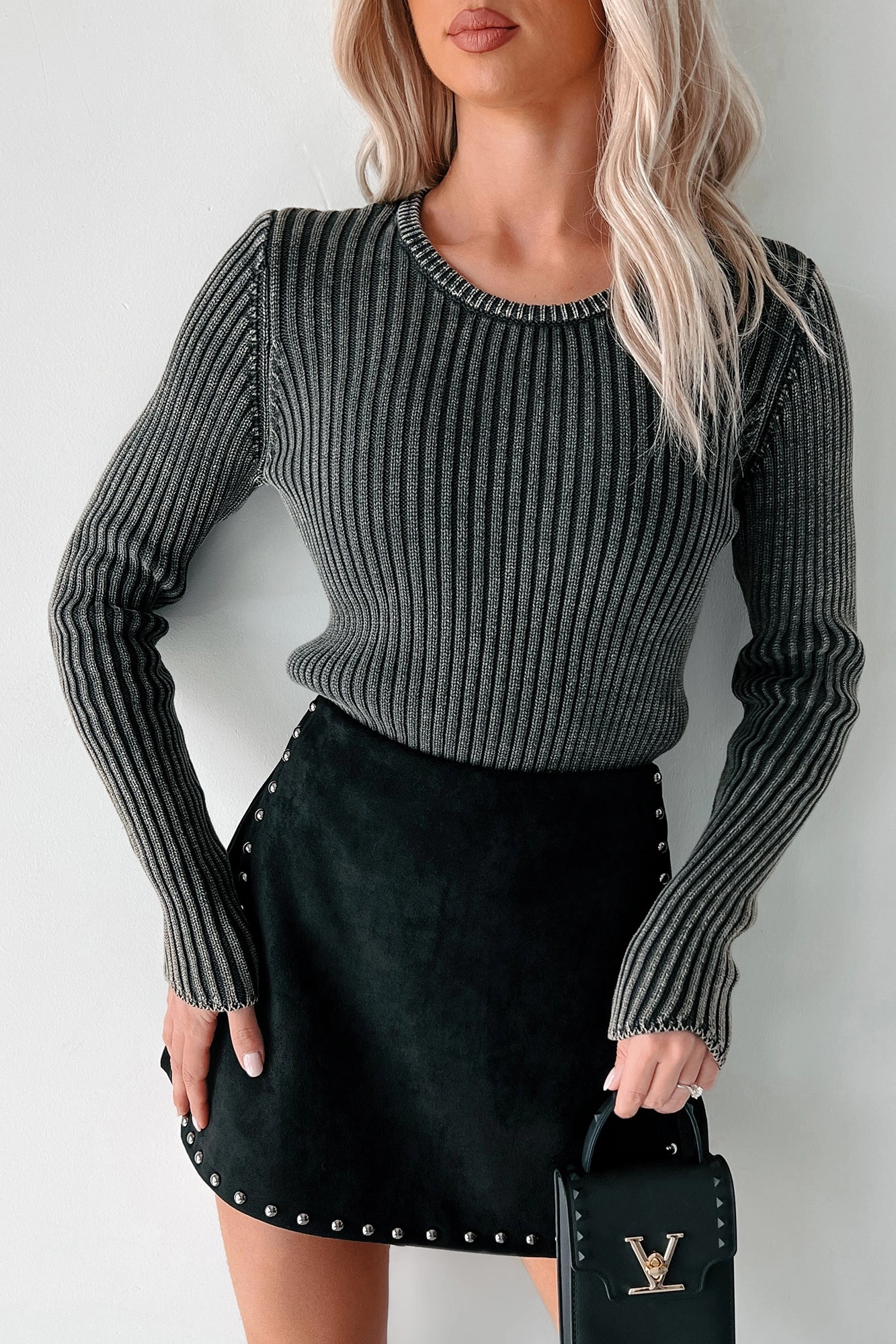 Blurring The Lines Mineral Wash Rib Knit Sweater Top (Black) anti static coating