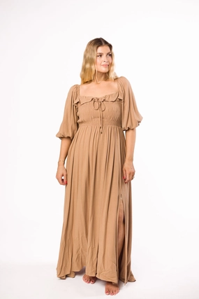 Sleek Flow Devon Smocked Maxi Dress in Taupe - Bump Friendly *Final-Sale*