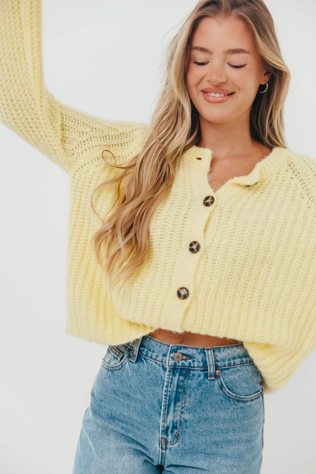 Bobbi Sweater Cardigan in Lemon Chic Tee Layered Sleeve