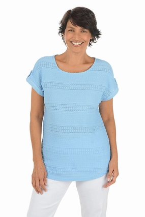 Boho Chic Button Tab Short Sleeve Top Tencel Blend Fabric