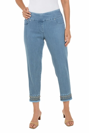 Day Hike Odor Resistant Boho Chic Embroidered Denim Crop Pant