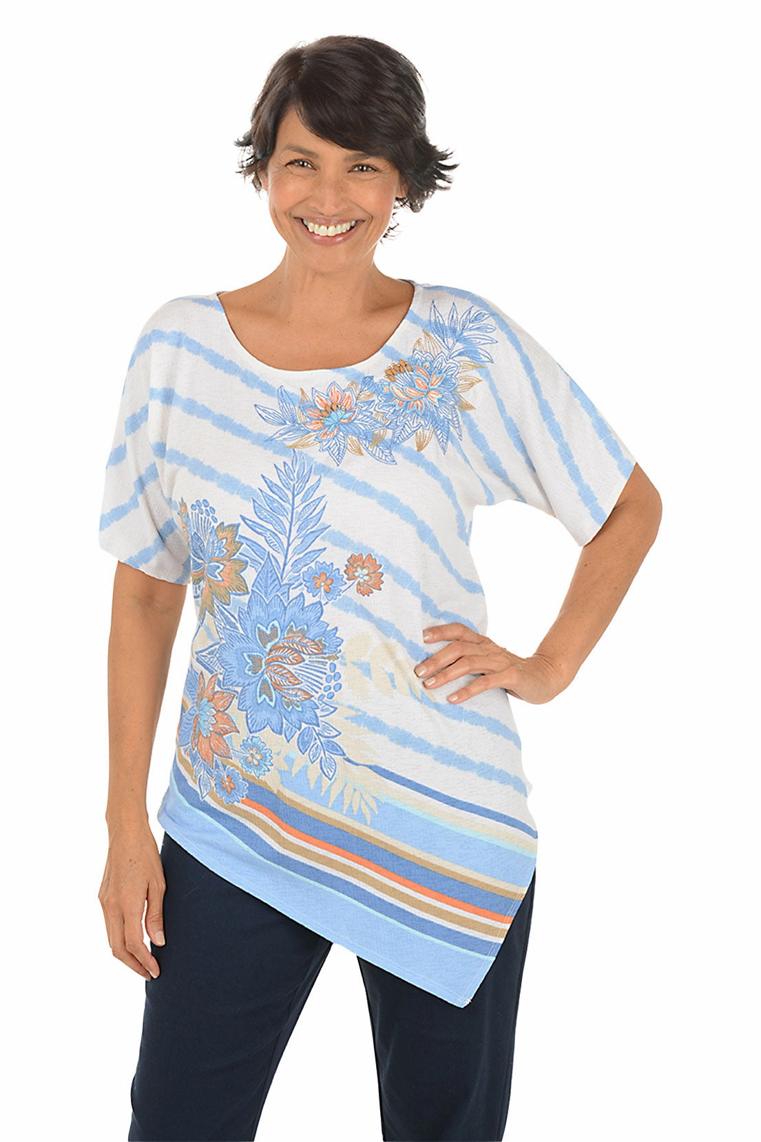 Boho Chic Floral Asymmetrical Hem Top Multi Panel Cut