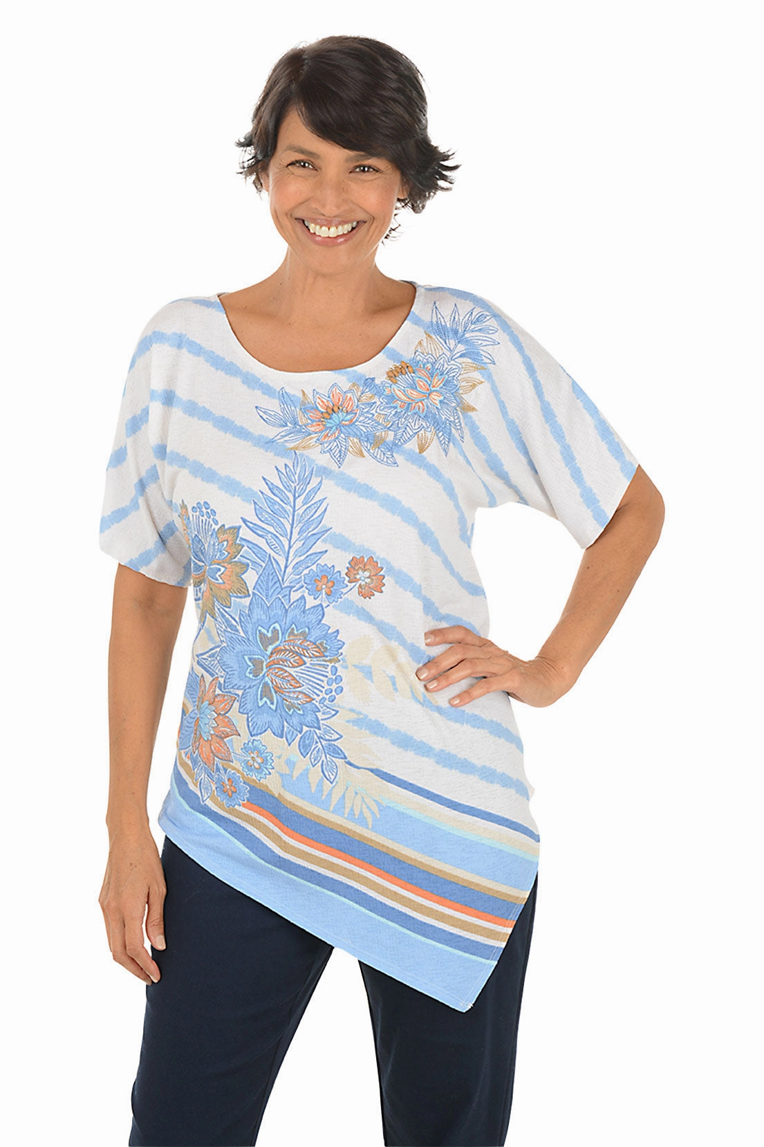 Hypoallergenic fabric Adjustable Cuffs Boho Chic Floral Asymmetrical Hem Top