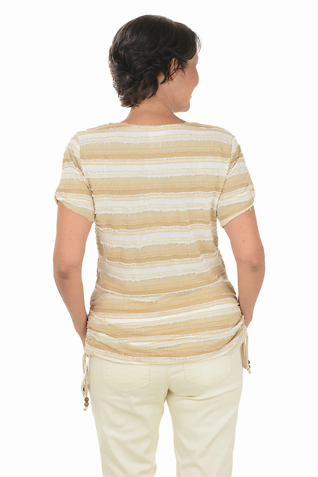Bluesign Approved Material Boho Chic Frayed Stripe Short Sleeve Top