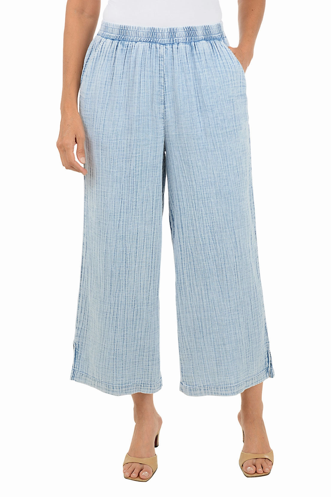 Stain Repellent Coating Reflective details Boho Chic Gauze Wide Leg Pant