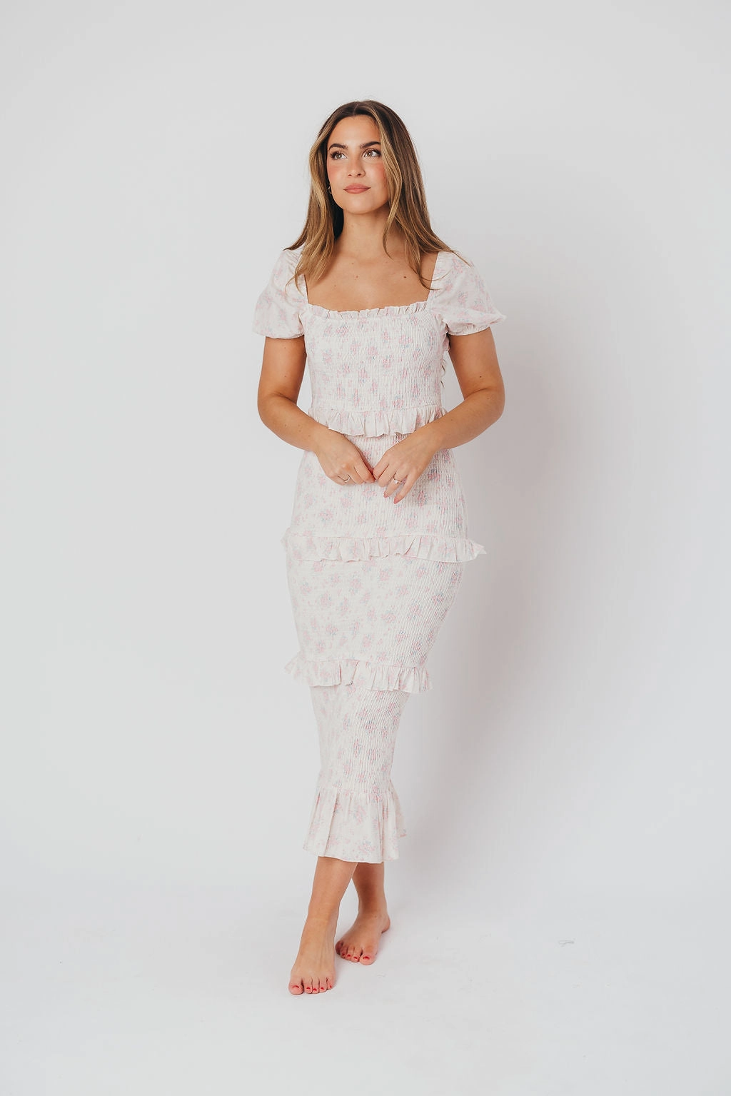Ada Smocked Dress in Pink Floral- Bump Friendly & Inclusive Sizing (S-3XL) *Final-Sale* Snap-Closure Street-Style