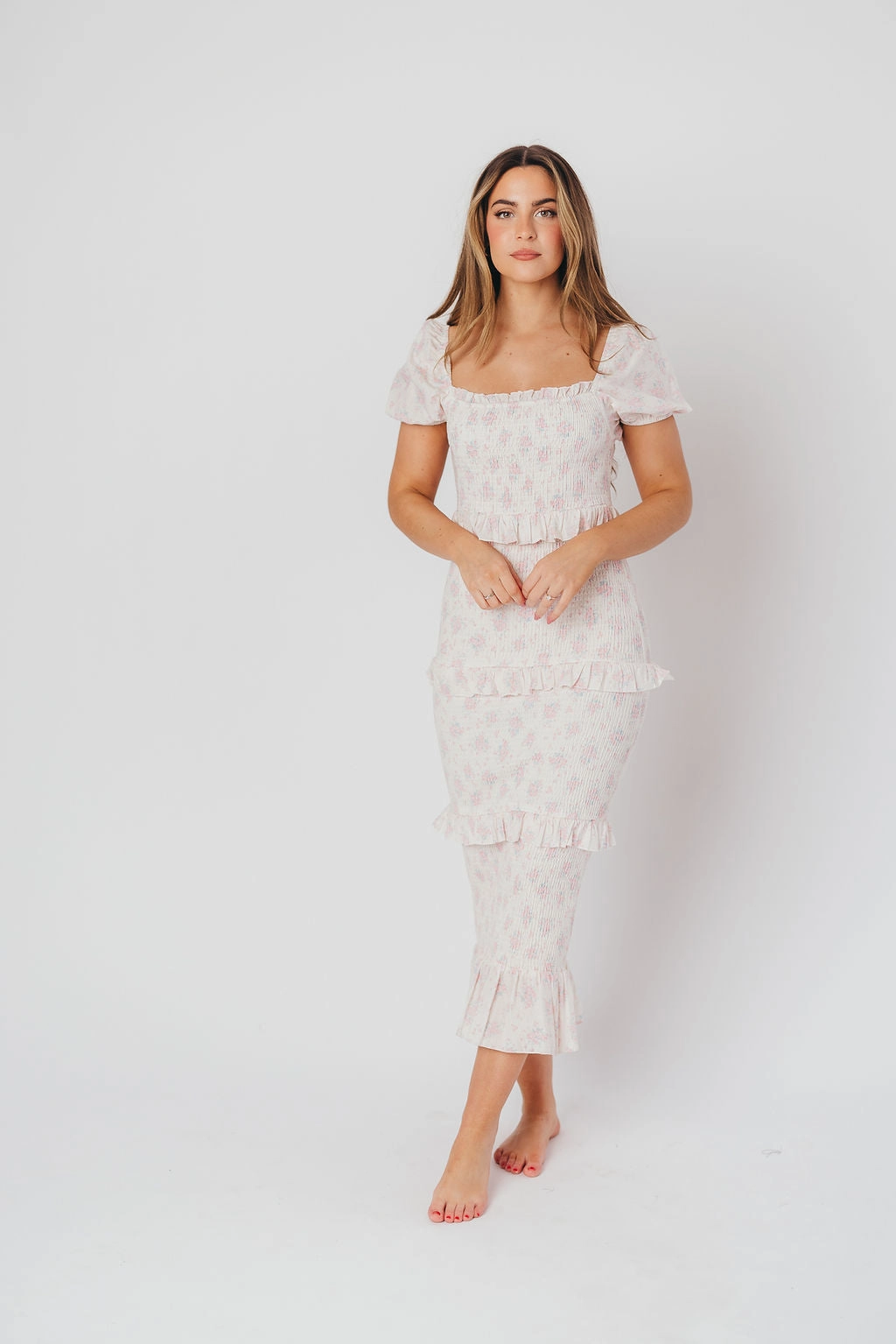 Ada Smocked Dress in Pink Floral- Bump Friendly & Inclusive Sizing (S-3XL) *Final-Sale* Smooth Mood