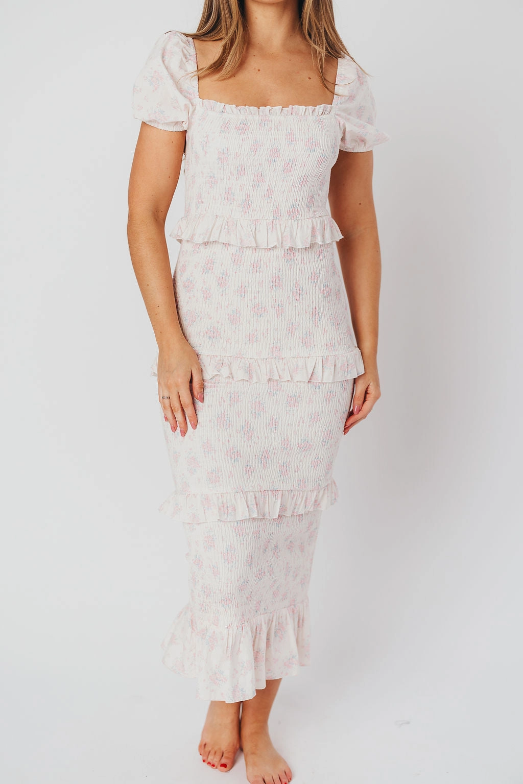 Vibrant Waist Ada Smocked Dress in Pink Floral- Bump Friendly & Inclusive Sizing (S-3XL) *Final-Sale*
