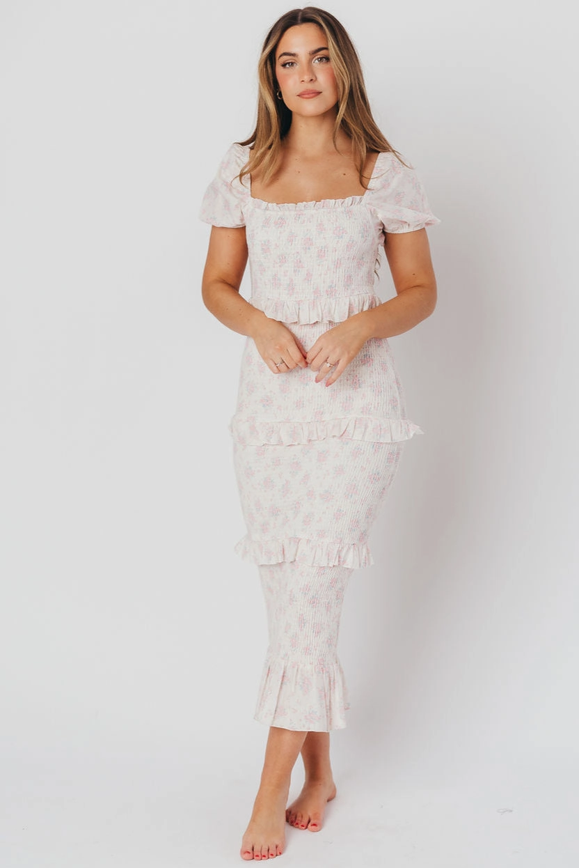 Ada Smocked Dress in Pink Floral- Bump Friendly & Inclusive Sizing (S-3XL) *Final-Sale* Cafe Vibe Chilly Day Wear
