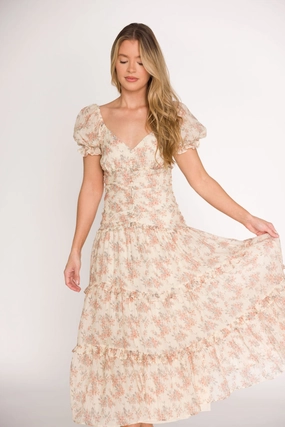 Shade Soft Organic-Fabric Jenna Ruffled Maxi Sundress in Cream/Multi Floral *Final-Sale*