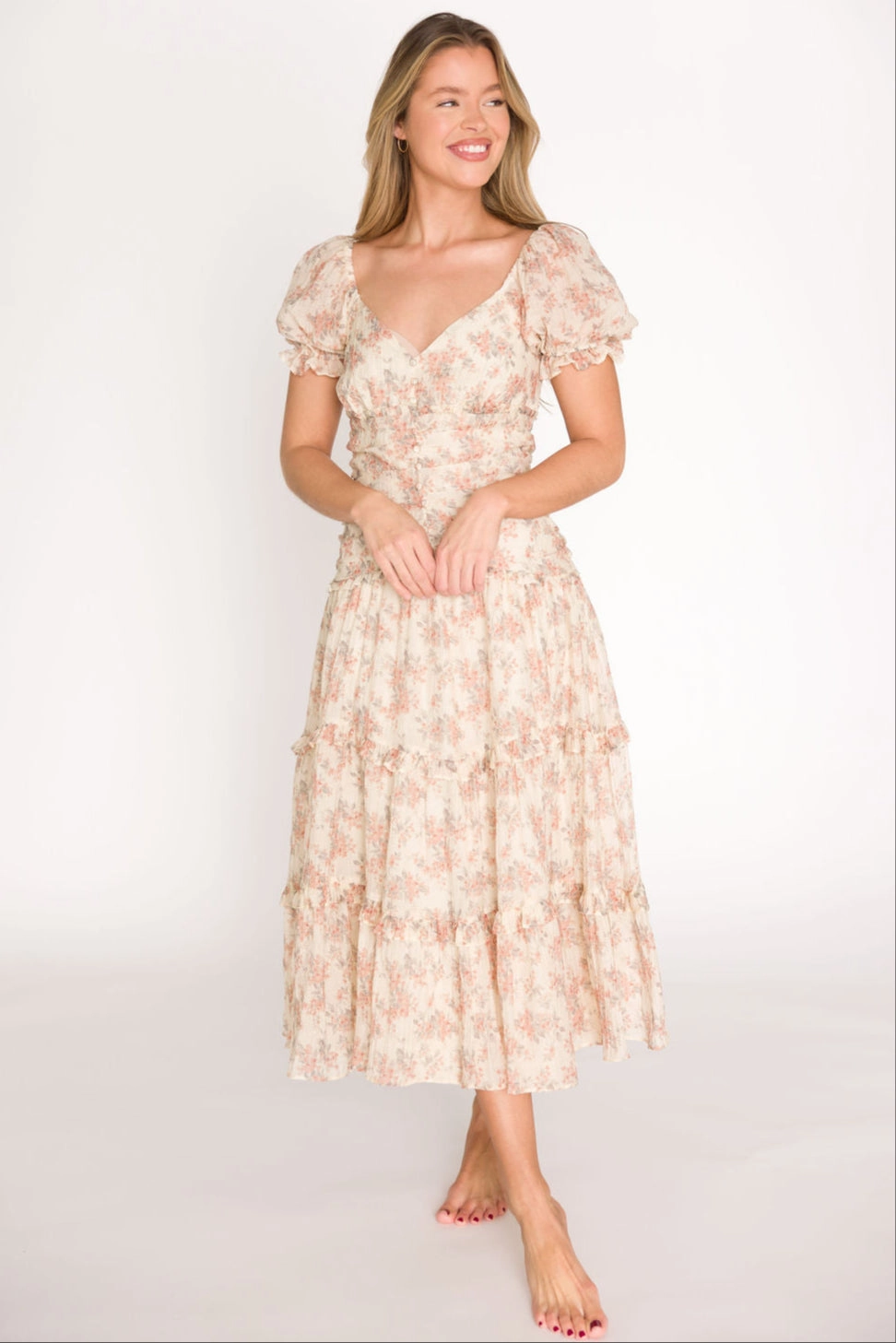 Jenna Ruffled Maxi Sundress in Cream/Multi Floral *Final-Sale* Music-Concert Stylish Vibe