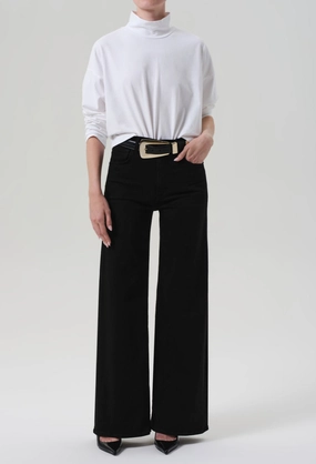 Temperature Regulating Fabric Lyra Long Wide Leg in Plush Black