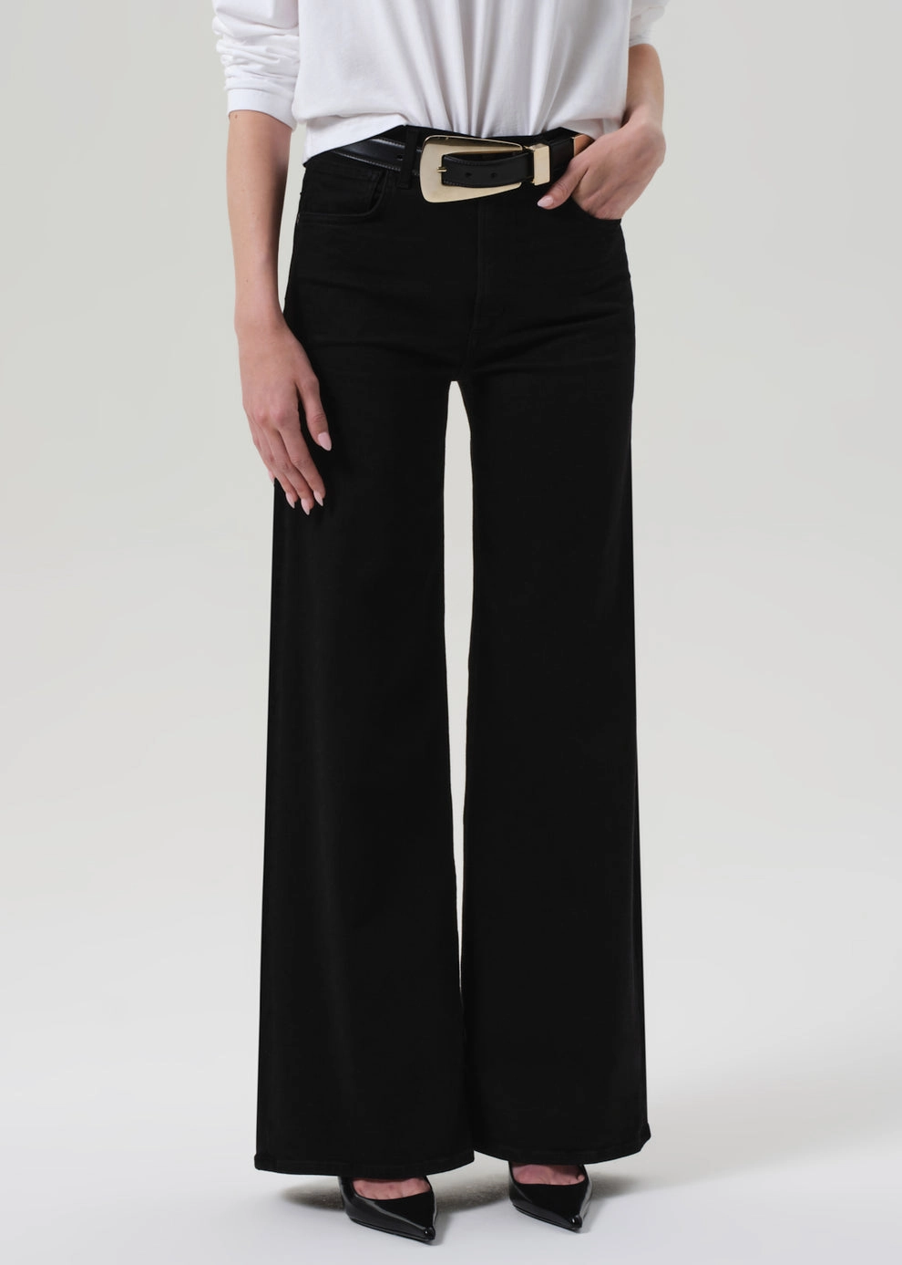 Lyra Long Wide Leg in Plush Black Luxury Textured Athlete Fit Core Look