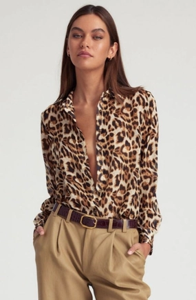 Leopard Silk Fitted Button Down Ultrasoft Inner Lining