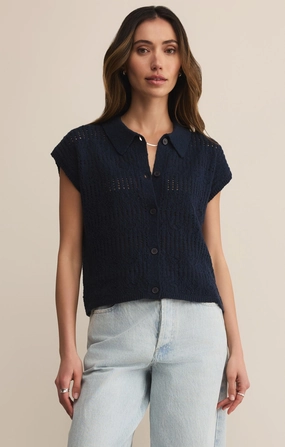 Garment Dyed Finish Z Supply Kinsley Sweater Top in Eclipse