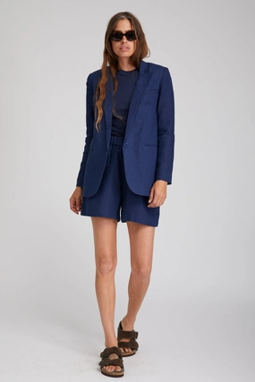 UV Protective Layer Navy Linen Blazer