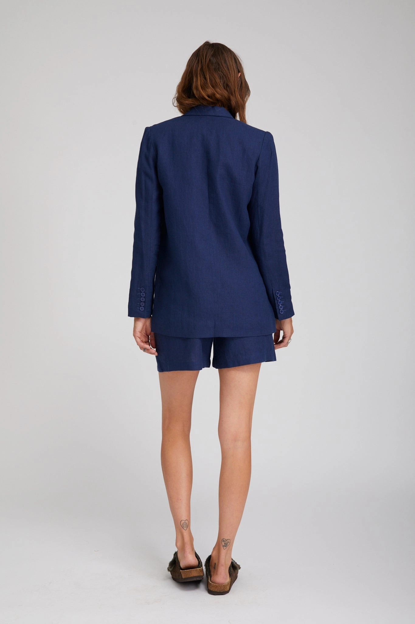 Soft Fleece Lining Navy Linen Blazer