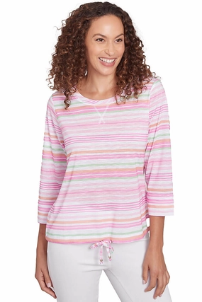 I Pink I Can Striped Blouson Top Stretch Fit Built In Odor Control