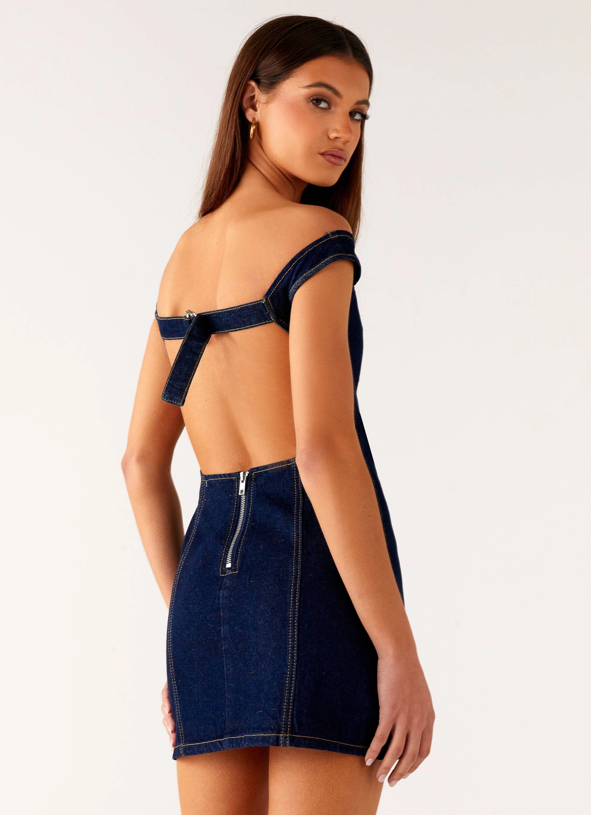 Feminine Vibe Stylish Design Bonnie Denim Mini Dress - Indigo