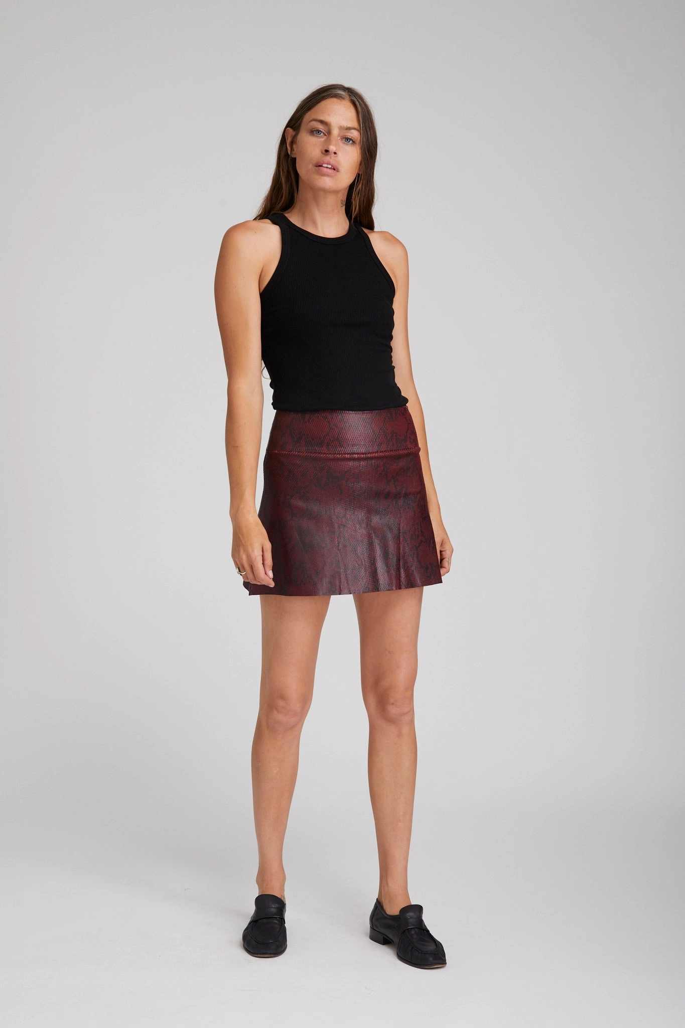 Bordeaux A-Line Leather Snake Print Skirt Fresh Vibe Friction Free