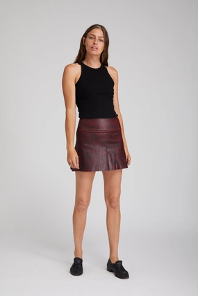Bordeaux A-Line Leather Snake Print Skirt Fresh Vibe Friction Free