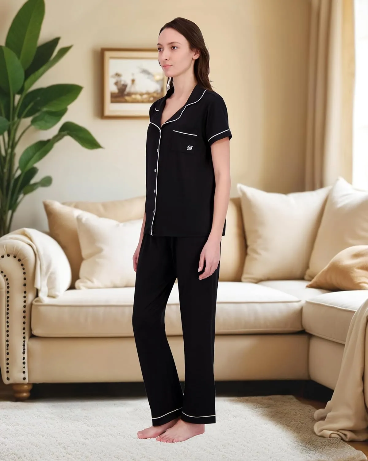 BORN Button Up Pajamas for Women, Soft Pajama Set and Long PJ Pants Set, Women's Sleepwear