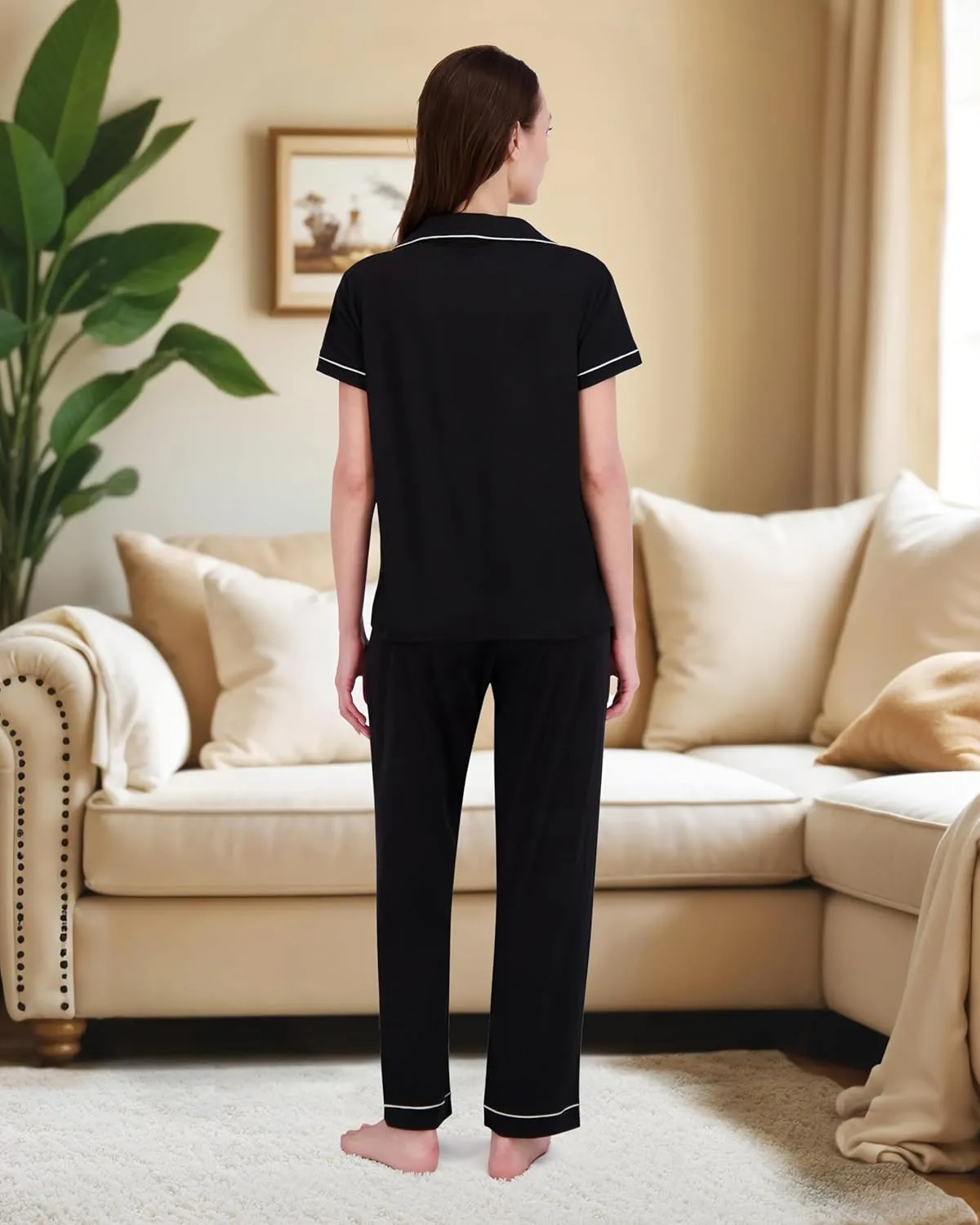 BORN Button Up Pajamas for Women, Soft Pajama Set and Long PJ Pants Set, Women's Sleepwear