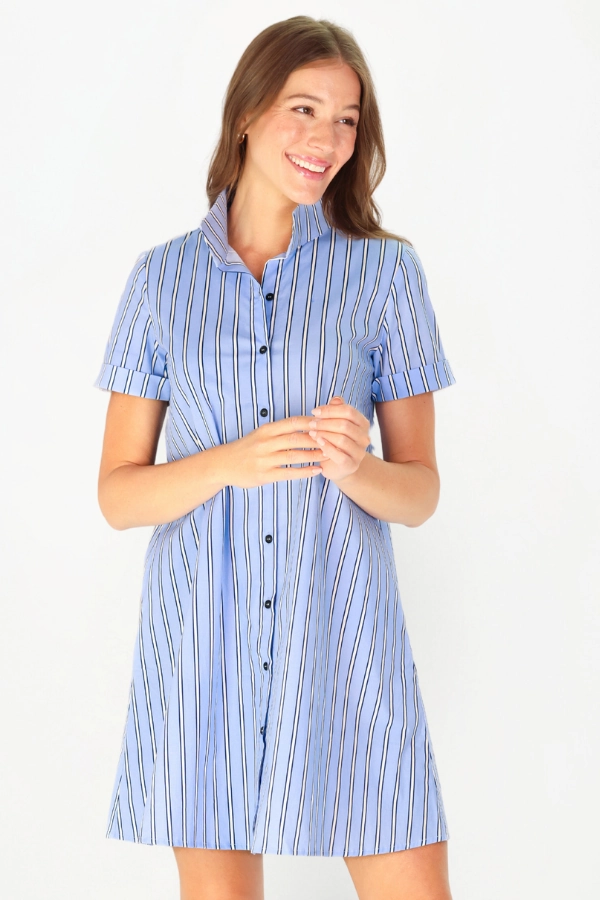 Minimal Design Quick Drying Quinnie Dress Light Blue and Navy Stripe