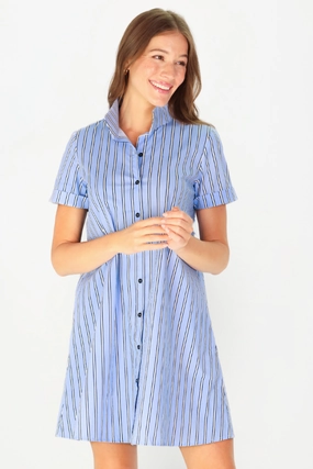 Cool Comfort DurableStitching Quinnie Dress Light Blue and Navy Stripe