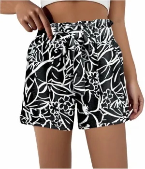 Boxer Shorts for Women Comfy Summer Ruffle Belted Elastic Waist Pjs Bottoms Chic Printed Sleepwear Loose Lounge Pajama Shorts