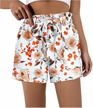 Boxer Shorts for Women Comfy Summer Ruffle Belted Elastic Waist Pjs Bottoms Chic Printed Sleepwear Loose Lounge Pajama Shorts