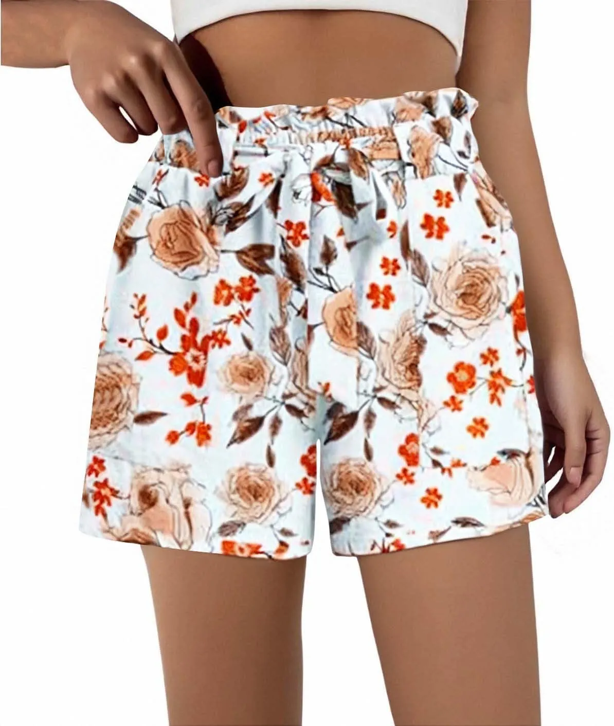 Boxer Shorts for Women Comfy Summer Ruffle Belted Elastic Waist Pjs Bottoms Chic Printed Sleepwear Loose Lounge Pajama Shorts