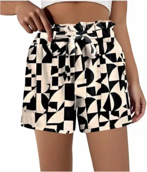 Boxer Shorts for Women Comfy Summer Ruffle Belted Elastic Waist Pjs Bottoms Chic Printed Sleepwear Loose Lounge Pajama Shorts