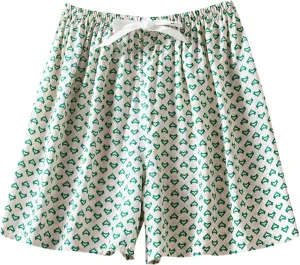 Boxer Shorts for Women Comfy Summer Thin Elastic Waist Pjs Bottoms Floral Printed Sleepwear Loose Lounge Pajama Shorts