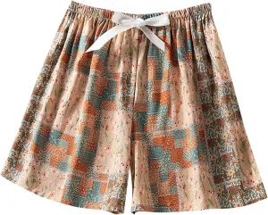 Boxer Shorts for Women Comfy Summer Thin Elastic Waist Pjs Bottoms Floral Printed Sleepwear Loose Lounge Pajama Shorts