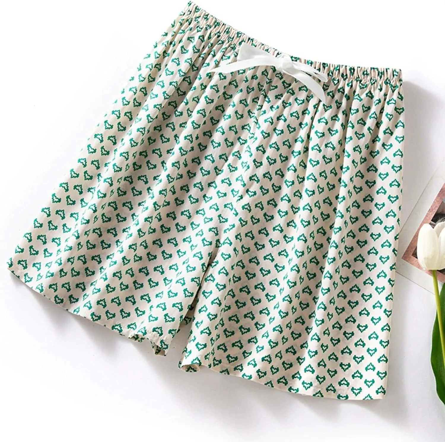 Boxer Shorts for Women Comfy Summer Thin Elastic Waist Pjs Bottoms Floral Printed Sleepwear Loose Lounge Pajama Shorts