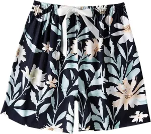 Boxer Shorts for Women Comfy Summer Thin Elastic Waist Pjs Bottoms Floral Printed Sleepwear Loose Lounge Pajama Shorts