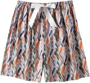 Boxer Shorts for Women Comfy Summer Thin Elastic Waist Pjs Bottoms Floral Printed Sleepwear Loose Lounge Pajama Shorts