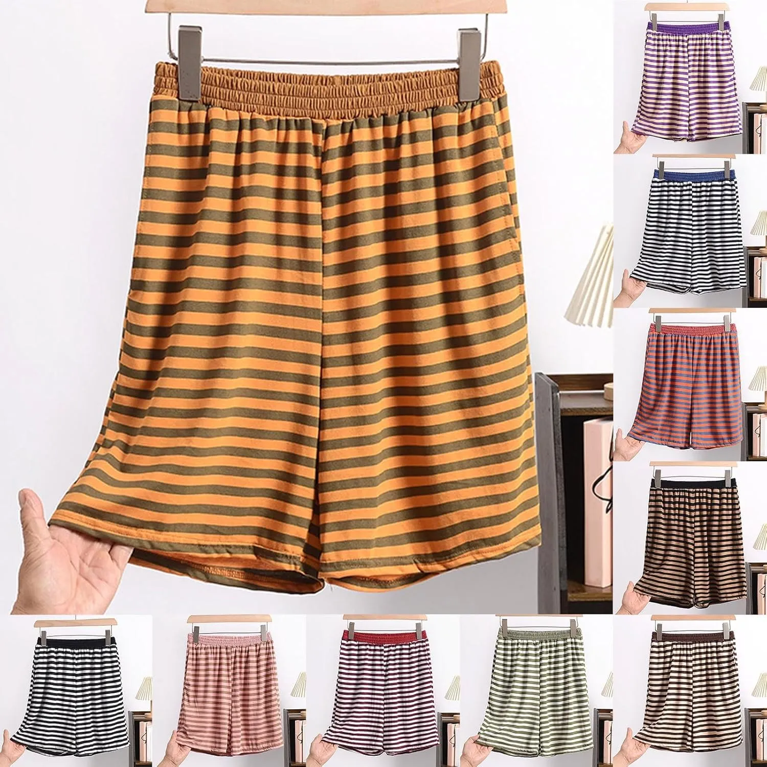 Boxer Shorts for Women Loose Striped Pajamas Bottoms 2025 Summer Comfy Soft Modal Lounge Sleep Shorts with Pockets