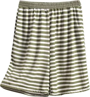 Boxer Shorts for Women Loose Striped Pajamas Bottoms 2025 Summer Comfy Soft Modal Lounge Sleep Shorts with Pockets