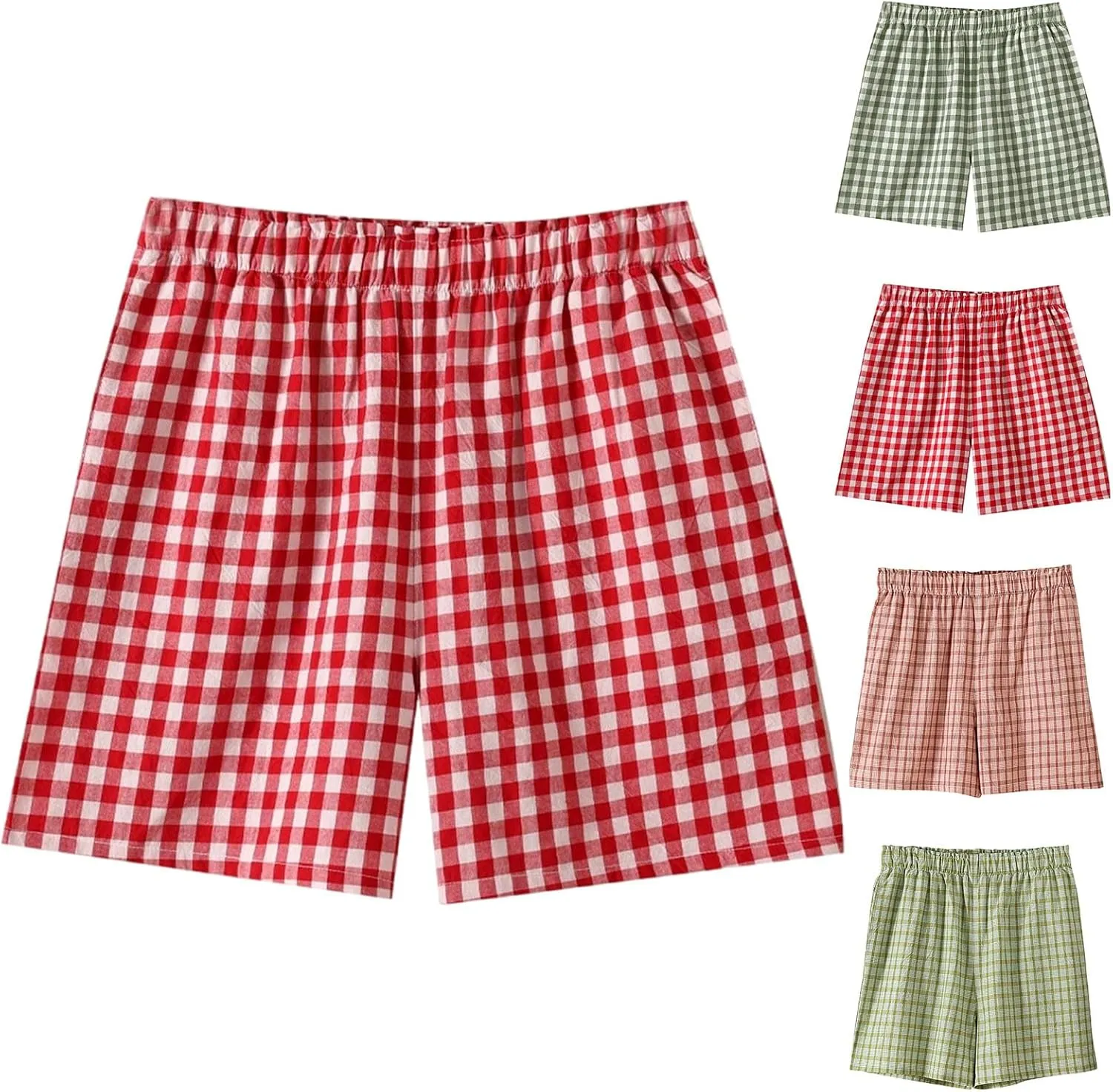 Boxer Shorts for Women Y2K Gingham Pajamas Bottoms 2025 Summer Comfy Cotton Plaid Lounge Sleep Shorts