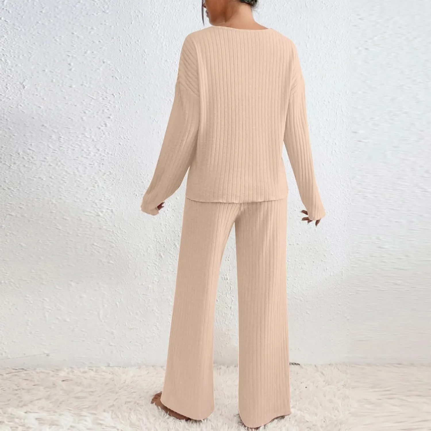 BOXIACEY Women's 2 Piece Outfits Long Sleeve Knit Sweater Top Wide Leg Pants Tracksuit Matching Sets Loungewear Set