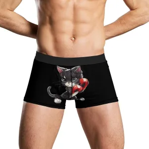 Boxing Cat Mens Boxer Brief Funny Underwear Trunks Breathable Soft Printed Shorts