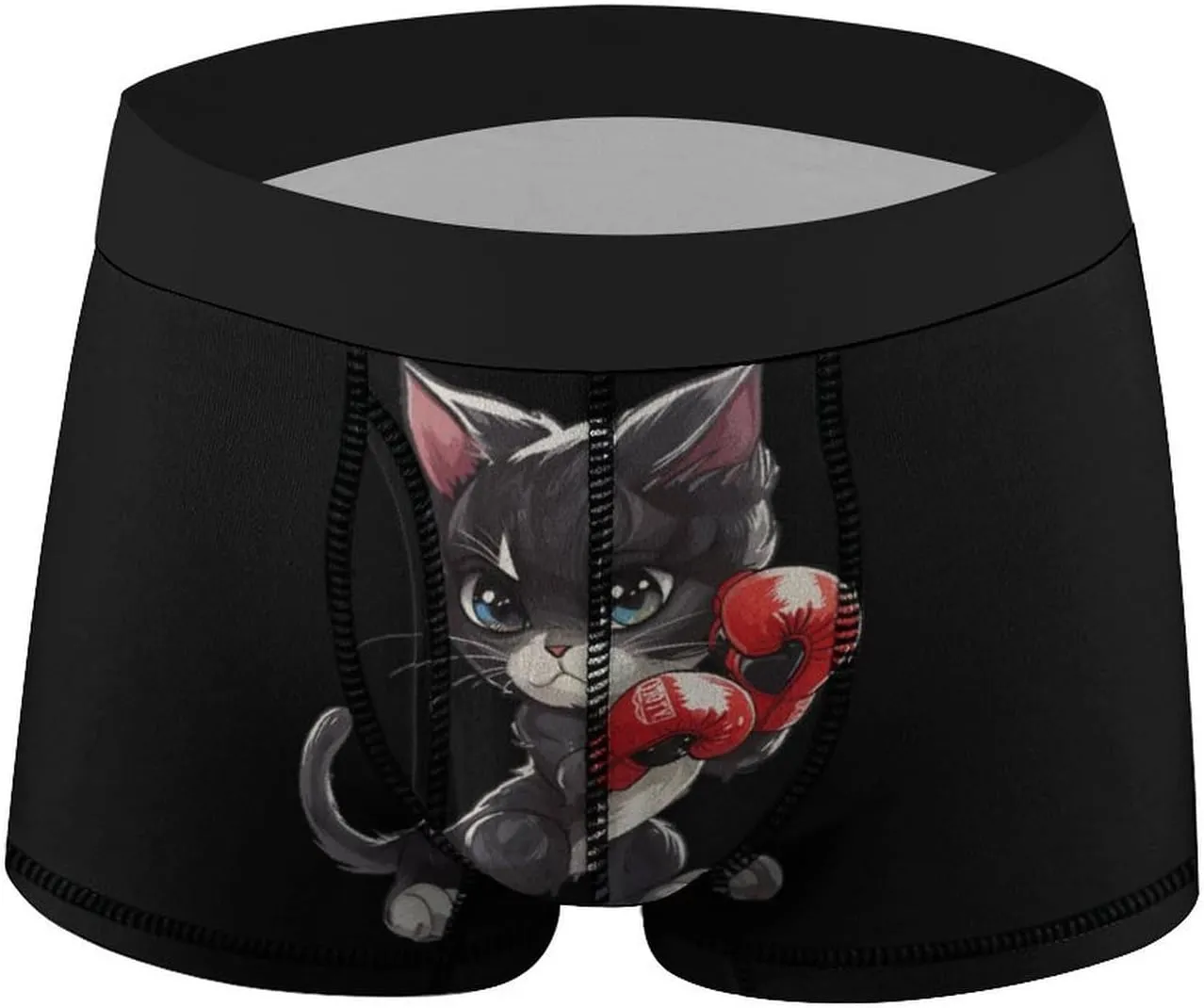 Boxing Cat Mens Boxer Brief Funny Underwear Trunks Breathable Soft Printed Shorts