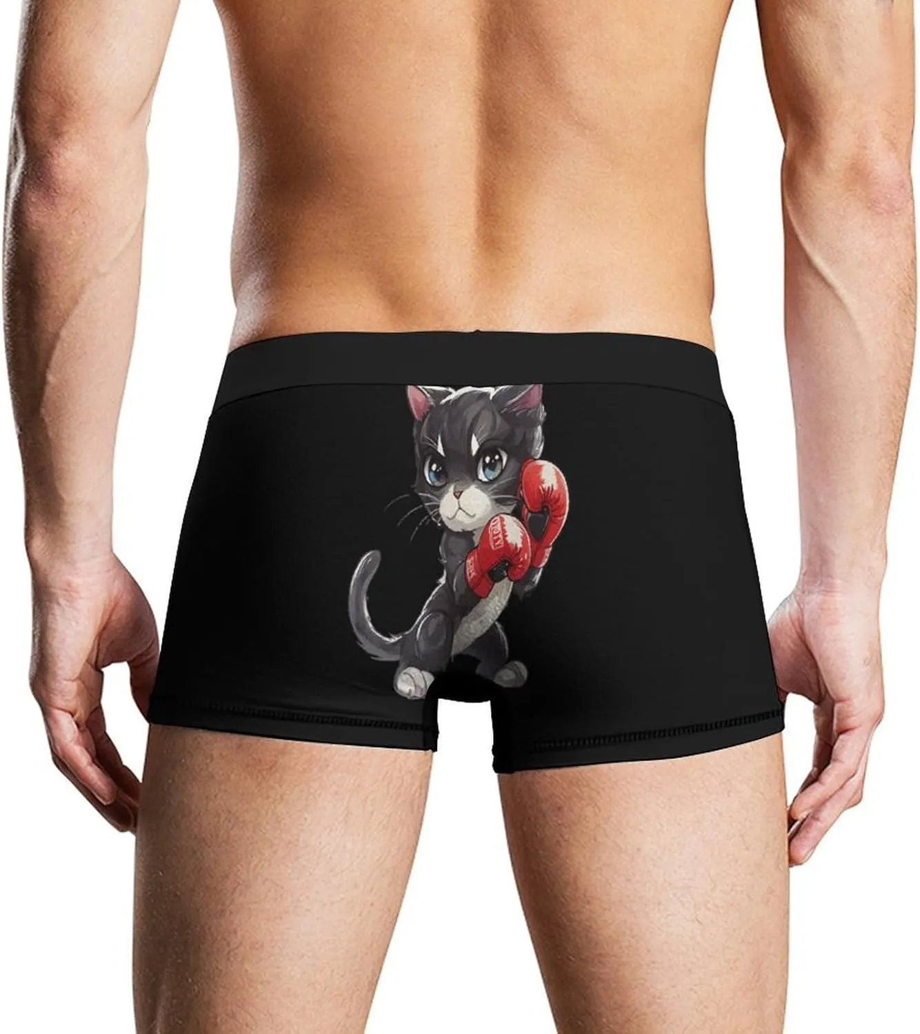 Boxing Cat Mens Boxer Brief Funny Underwear Trunks Breathable Soft Printed Shorts