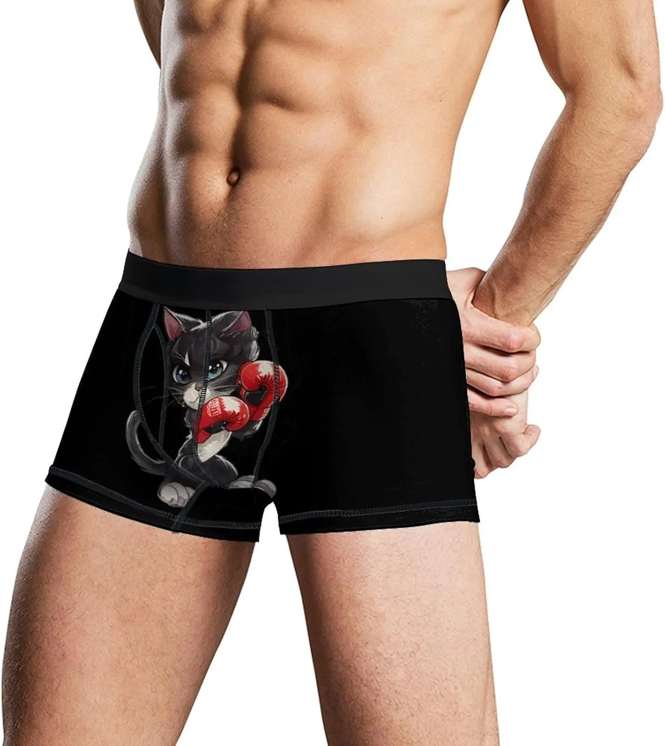 Boxing Cat Mens Boxer Brief Funny Underwear Trunks Breathable Soft Printed Shorts